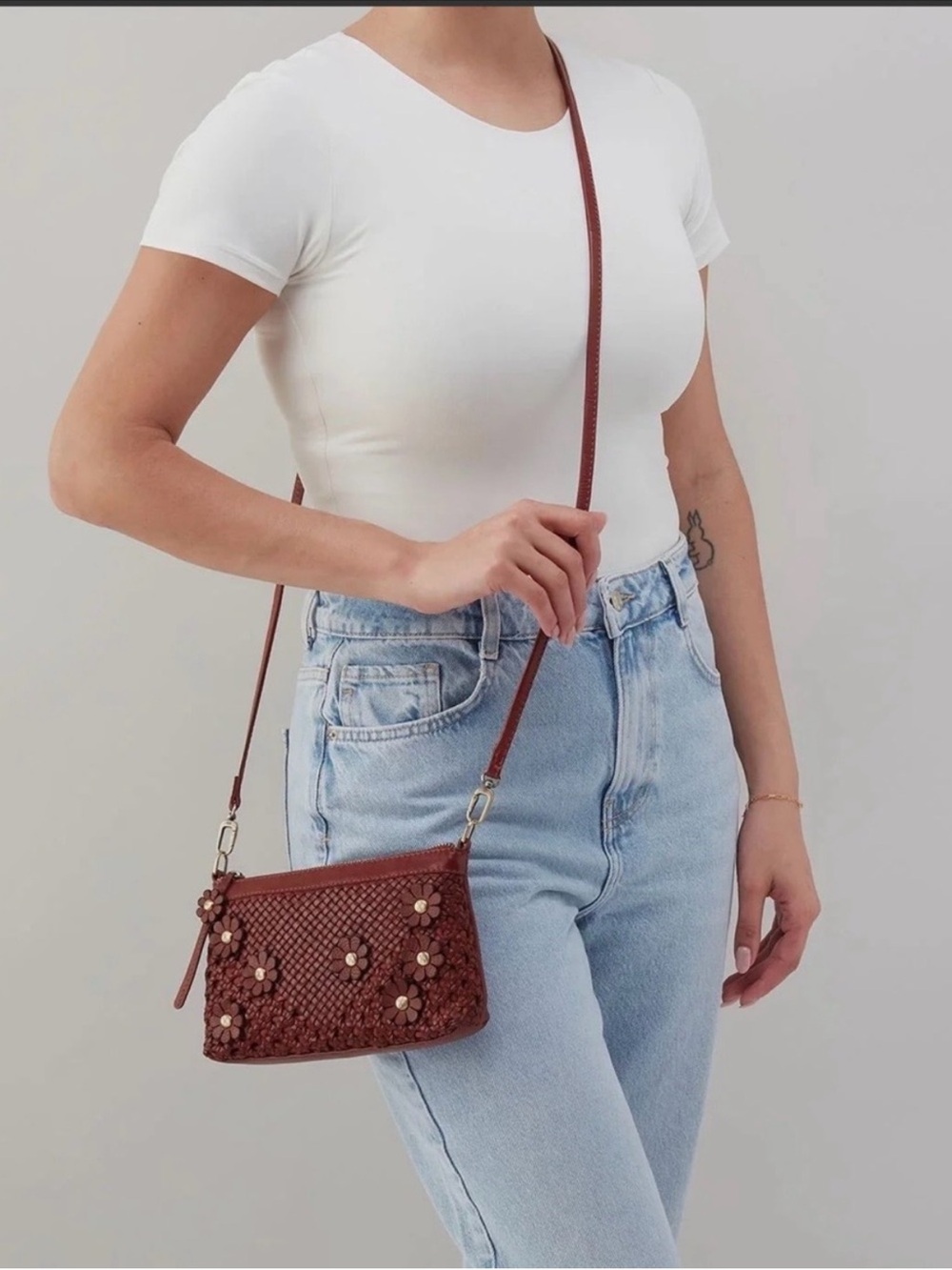 HOBO Woven Leather Crossbody Bag in Deep Burgundy